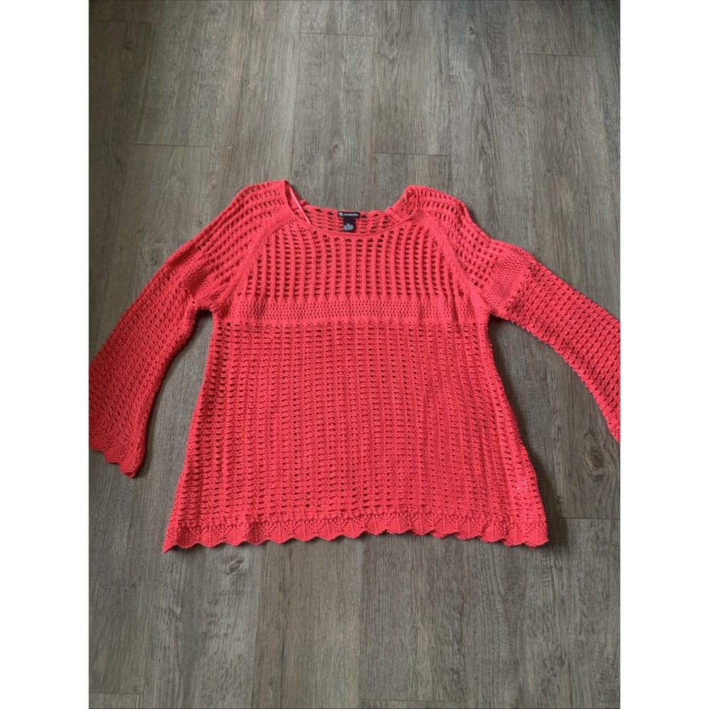 New Directions Women’s Crochet Top XL Red 3/4 Sleeve knit Boho Shirt